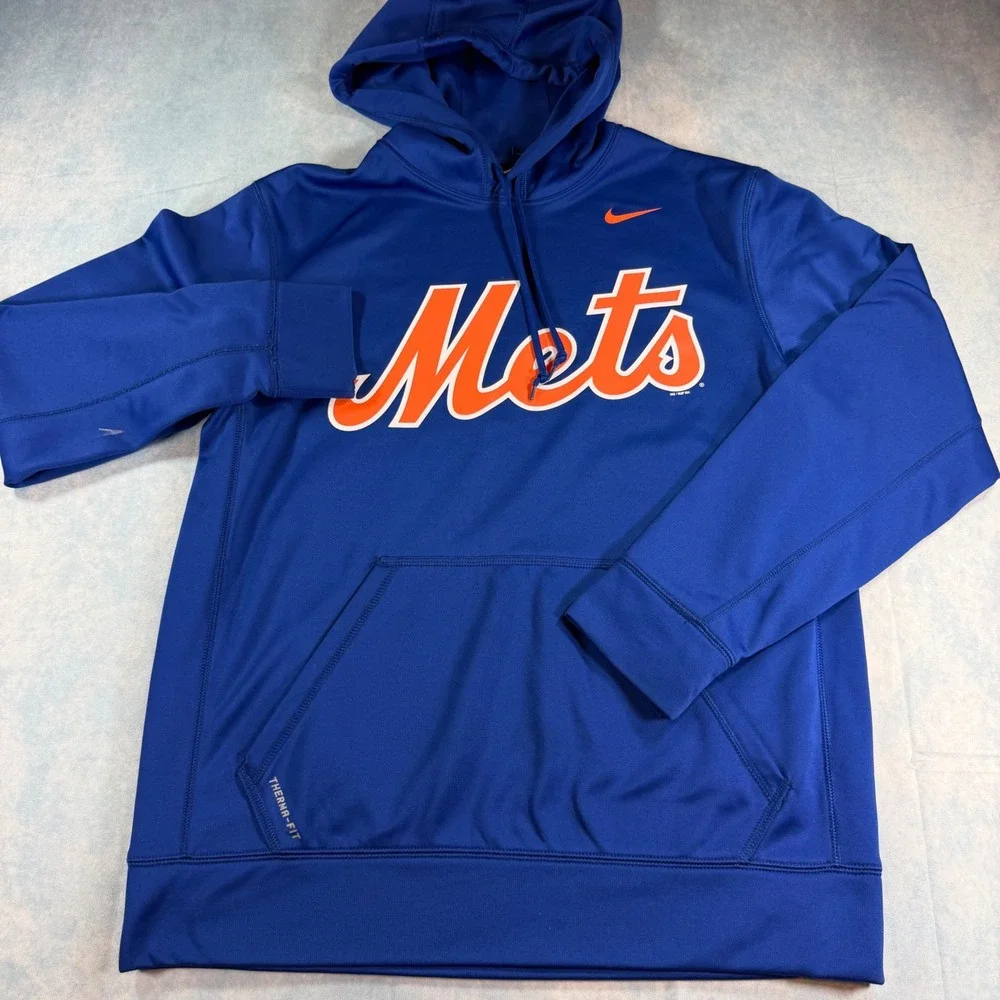 Nike New York Mets Hoodie Mens Medium Blue Excellent Therma-FIT MLB Sweatshirt